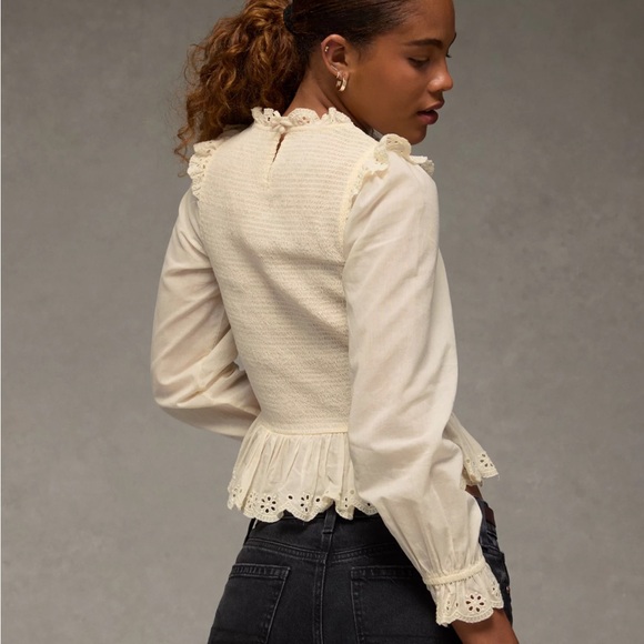 AE Long Sleeve Smocked Babydoll Blouse - Picture 2 of 5